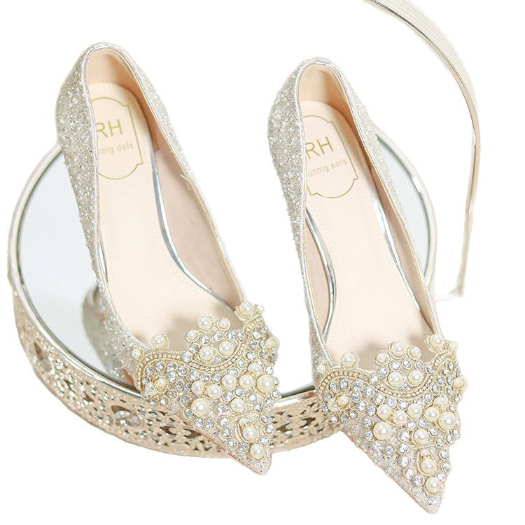 Damen Glamouröse Pumps mit strassbesetzten Perlenverzierungen EB