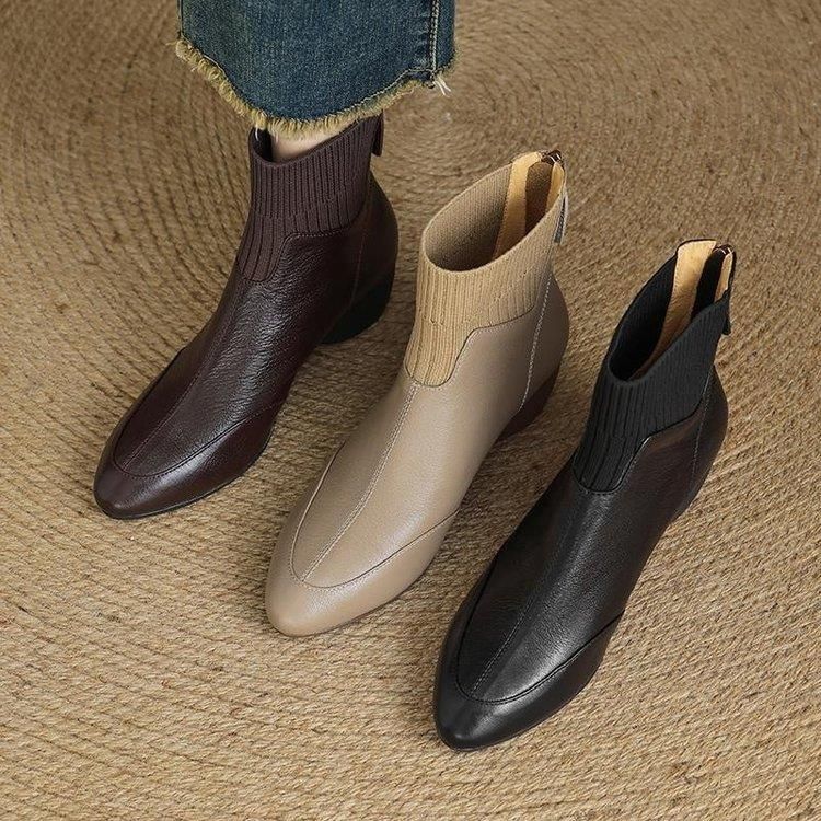 Damen Elegante Ankle Boots mit seitlichem Reißverschluss und elastischer Sockeneinstieg EB