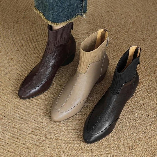 Damen Elegante Ankle Boots mit seitlichem Reißverschluss und elastischer Sockeneinstieg EB
