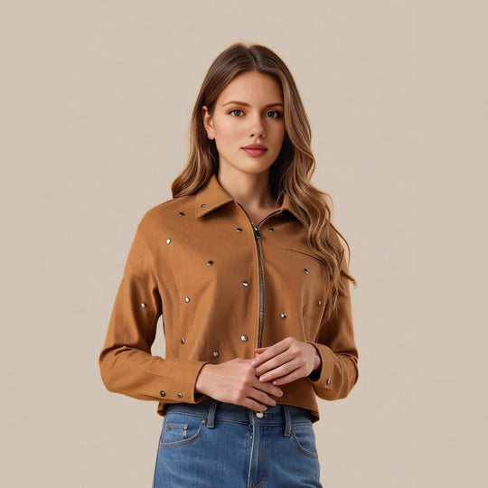 Damen modische kurz geschnittene Jacke mit Nieten EB