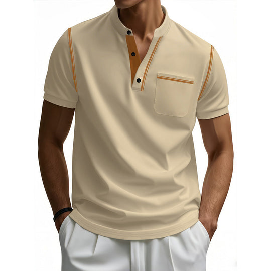 Herren Polo-Shirt mit modischem Henley-Kragen und praktischer Brusttasche EB