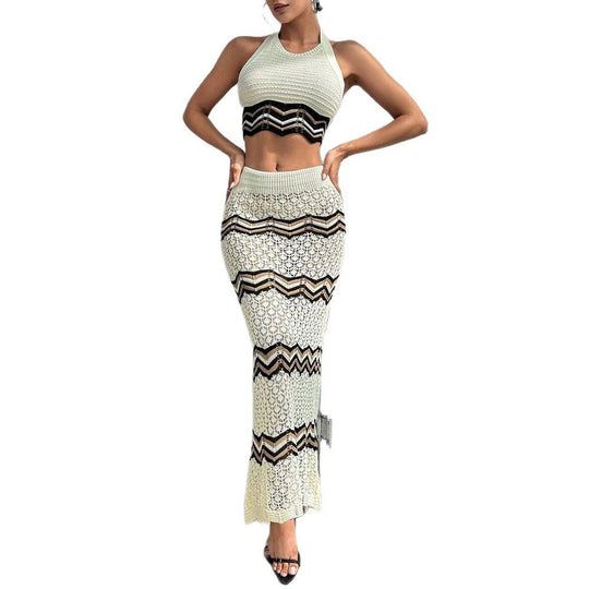 Damen elegantes Cropped Top und Maxi-Rock Set EB