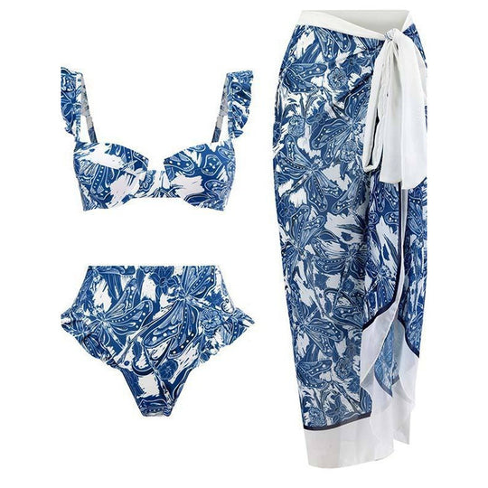 Damen Bikini-Set mit eleganter Rüschendetailierung und stylischem Überrock EB