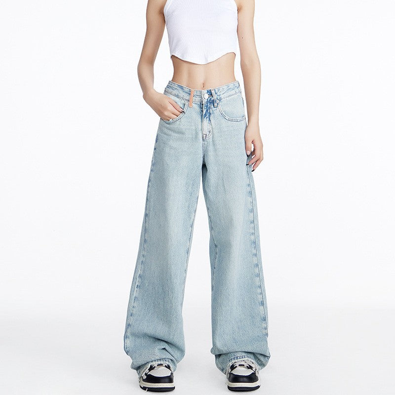 Damen weite Jeans im lässigen Stil mit hohem Bund und komfortablem Schnitt EB