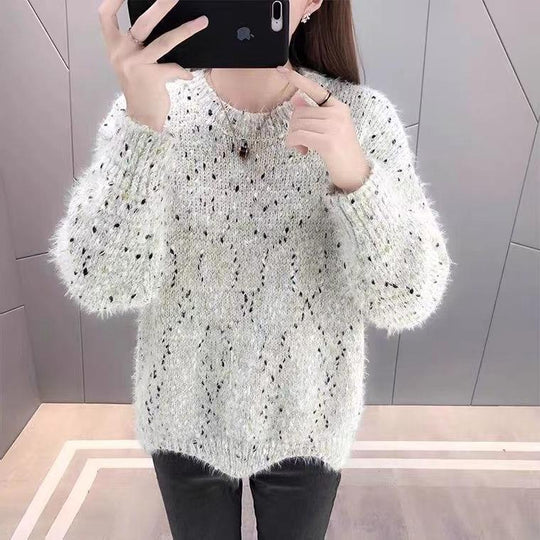 Damen Flauschiger Pulli mit einzigartigem Strukturdesign und funkelnden Akzenten EB
