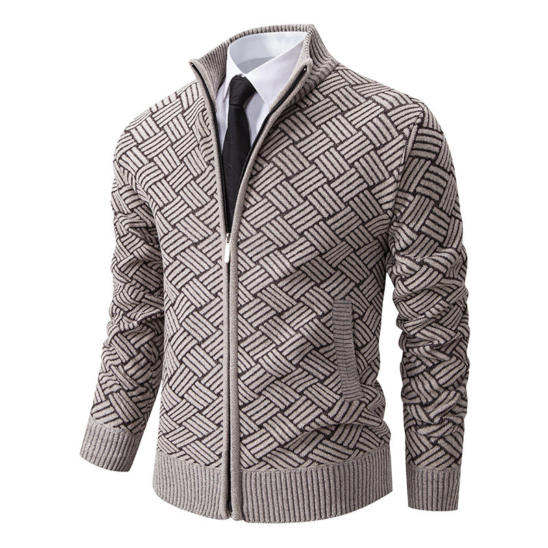 Herren Strickjacke mit modernem Zipper und kreativem Muster EB