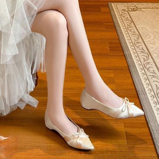 Damen spitze Ballerinas aus luxuriösem Satin mit zarter Schleifenverzierung EB