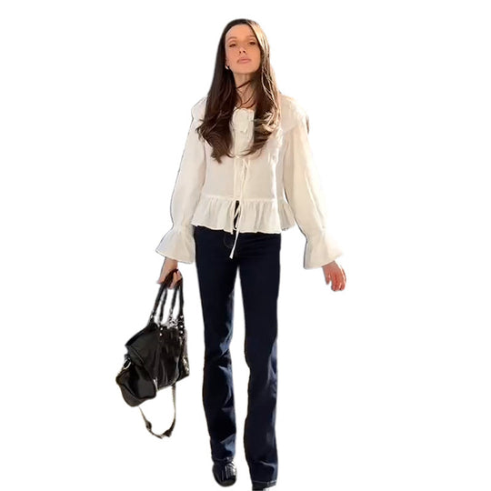 Damen Bluse mit voluminösen Ärmeln und elastischem Bund EB