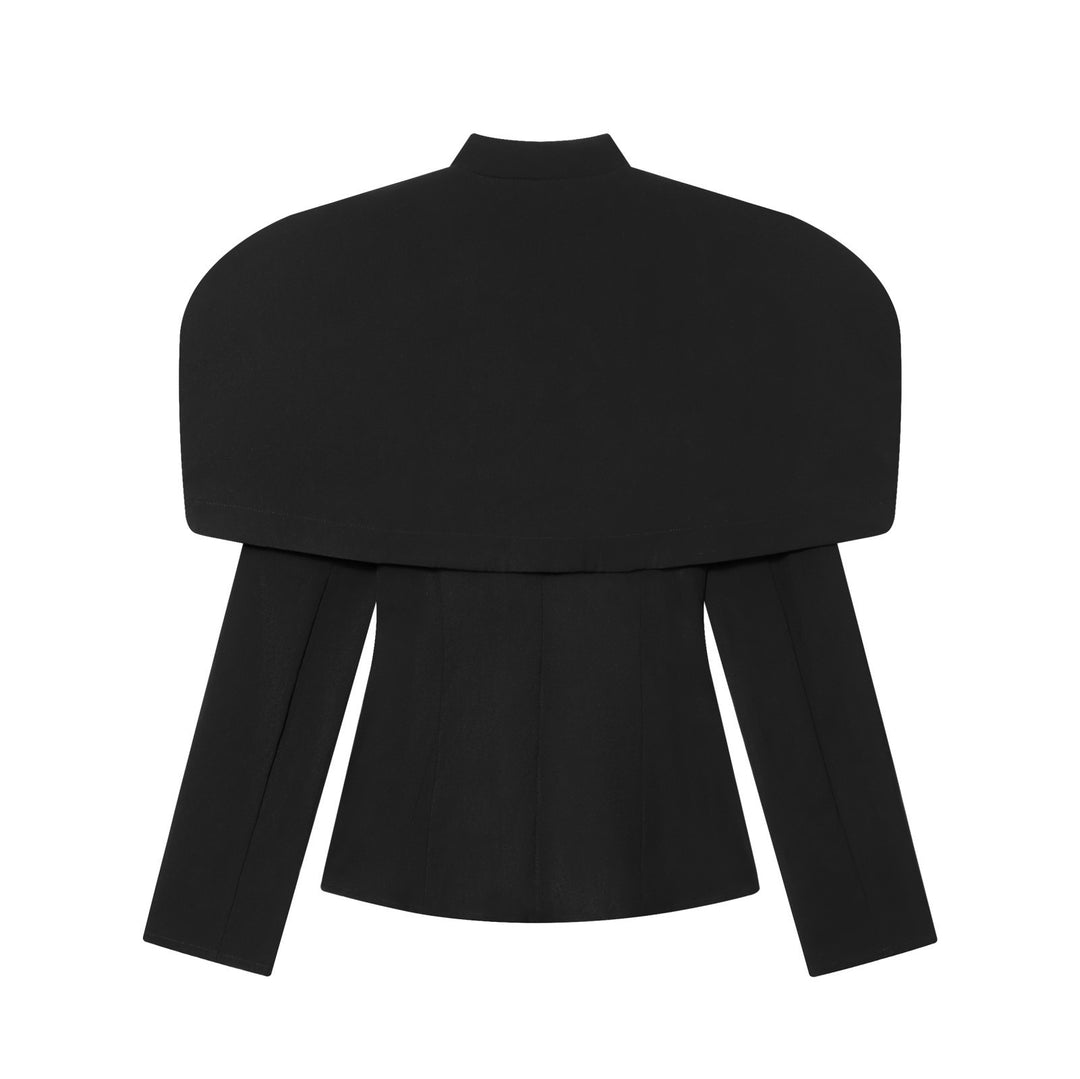 Damen elegante Blazerjacke mit übergroßen Schulterklappen und goldenen Knopfdetails EB
