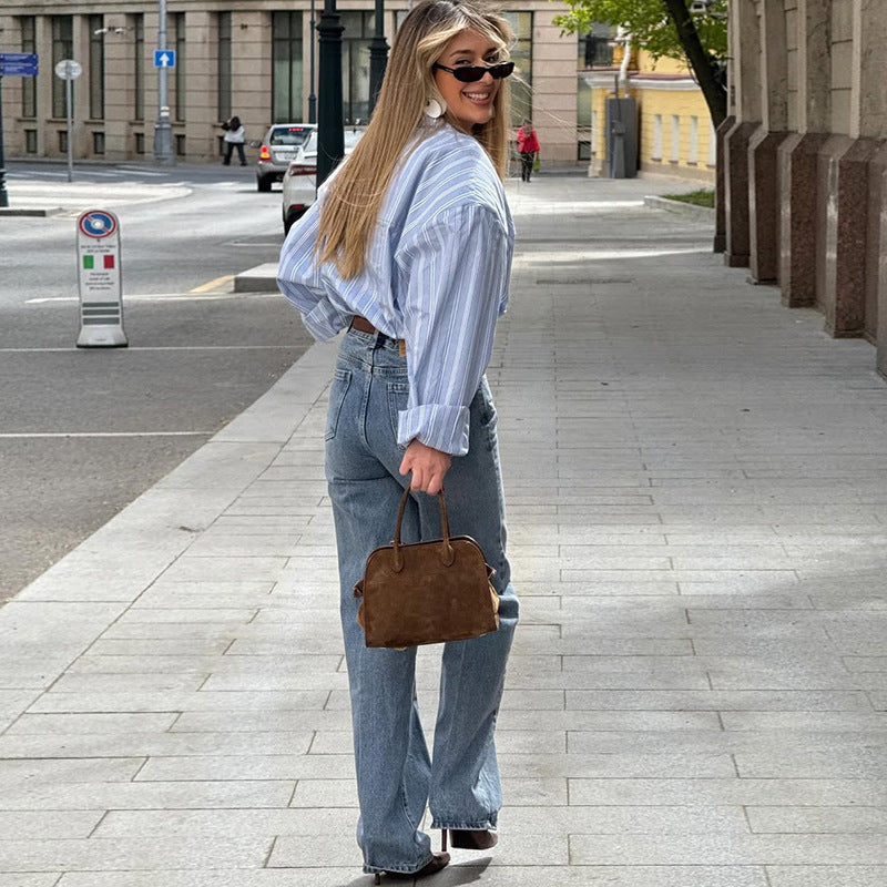 Damen lässige Oversize-Hembluse mit Streifen EB