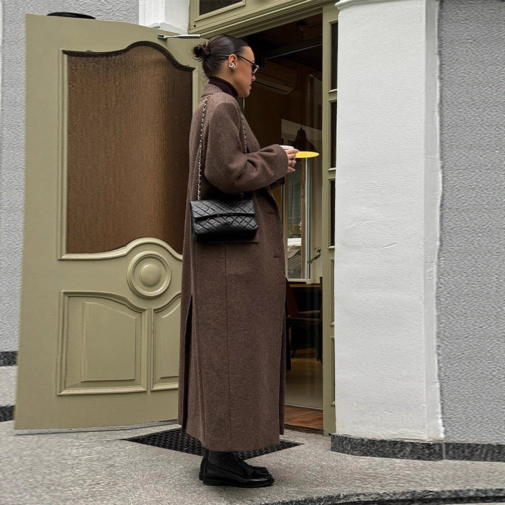 Damen Lange Wollmantel mit modernen Schnittführungen EB