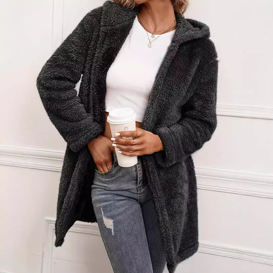 Damen Kuscheljacke mit Kapuze und weich gestricktem Fleece EB