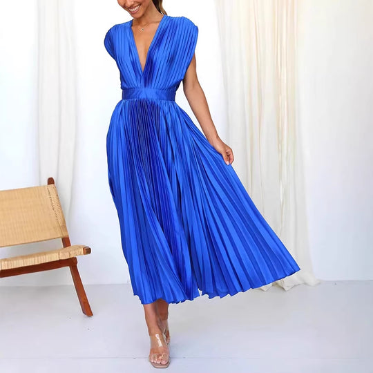 Damen Maxikleid mit Faltenwurf und tiefem V-Ausschnitt EB