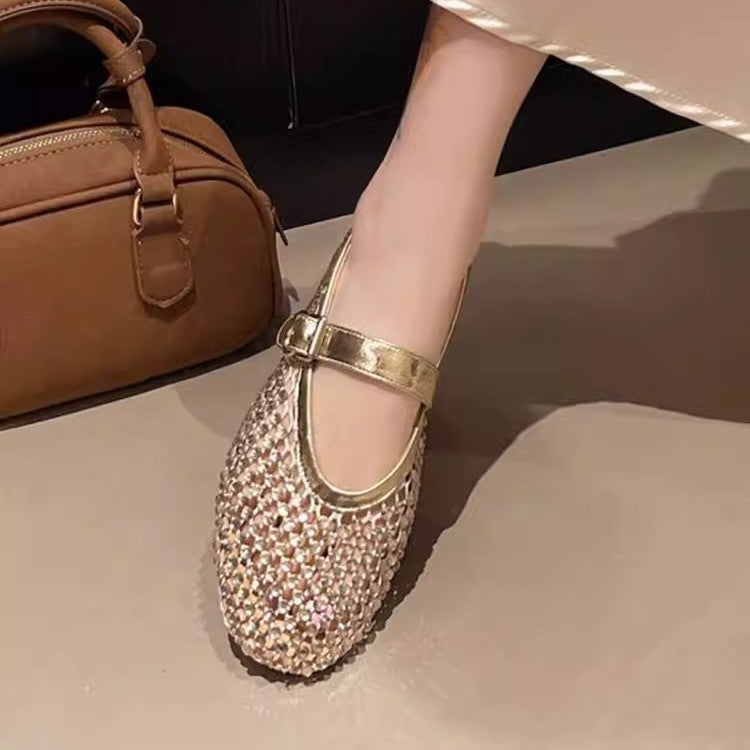 Damen elegante Ballerina mit funkelnder Strassverzierung EB