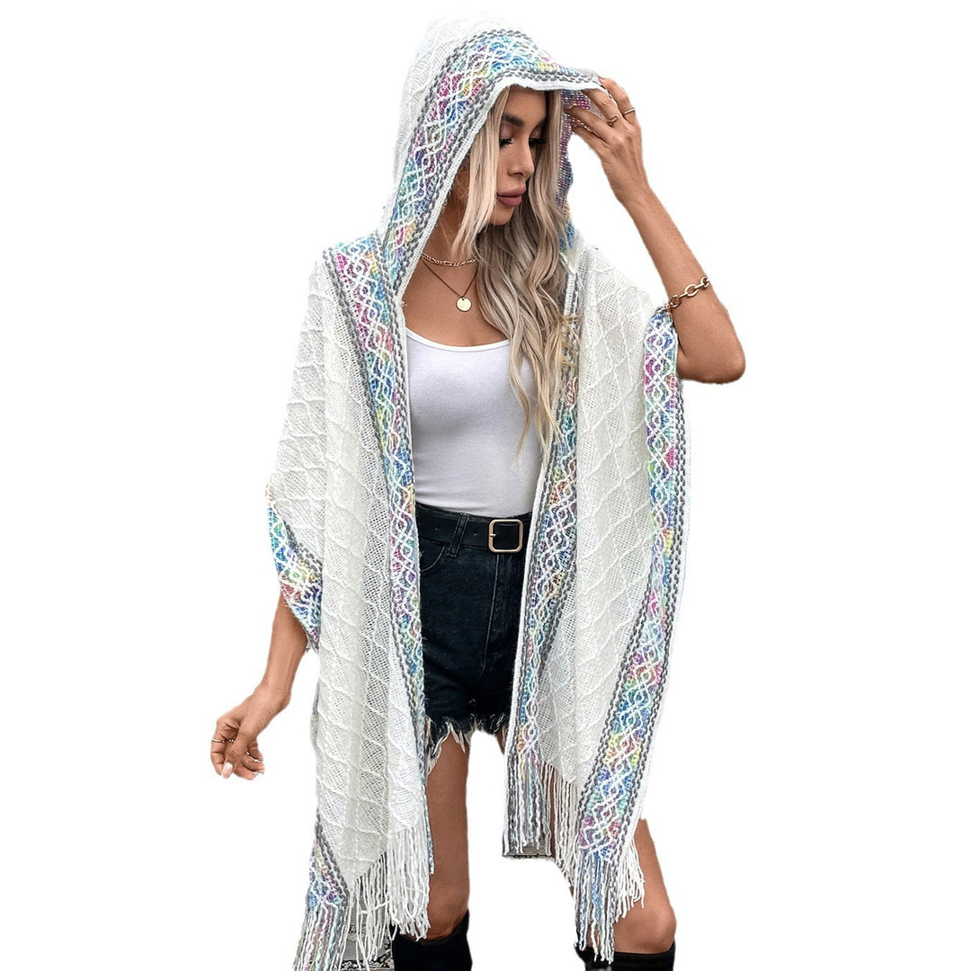 Damen eleganter Poncho mit hochwertigem Strukturdesign und Fransen EB
