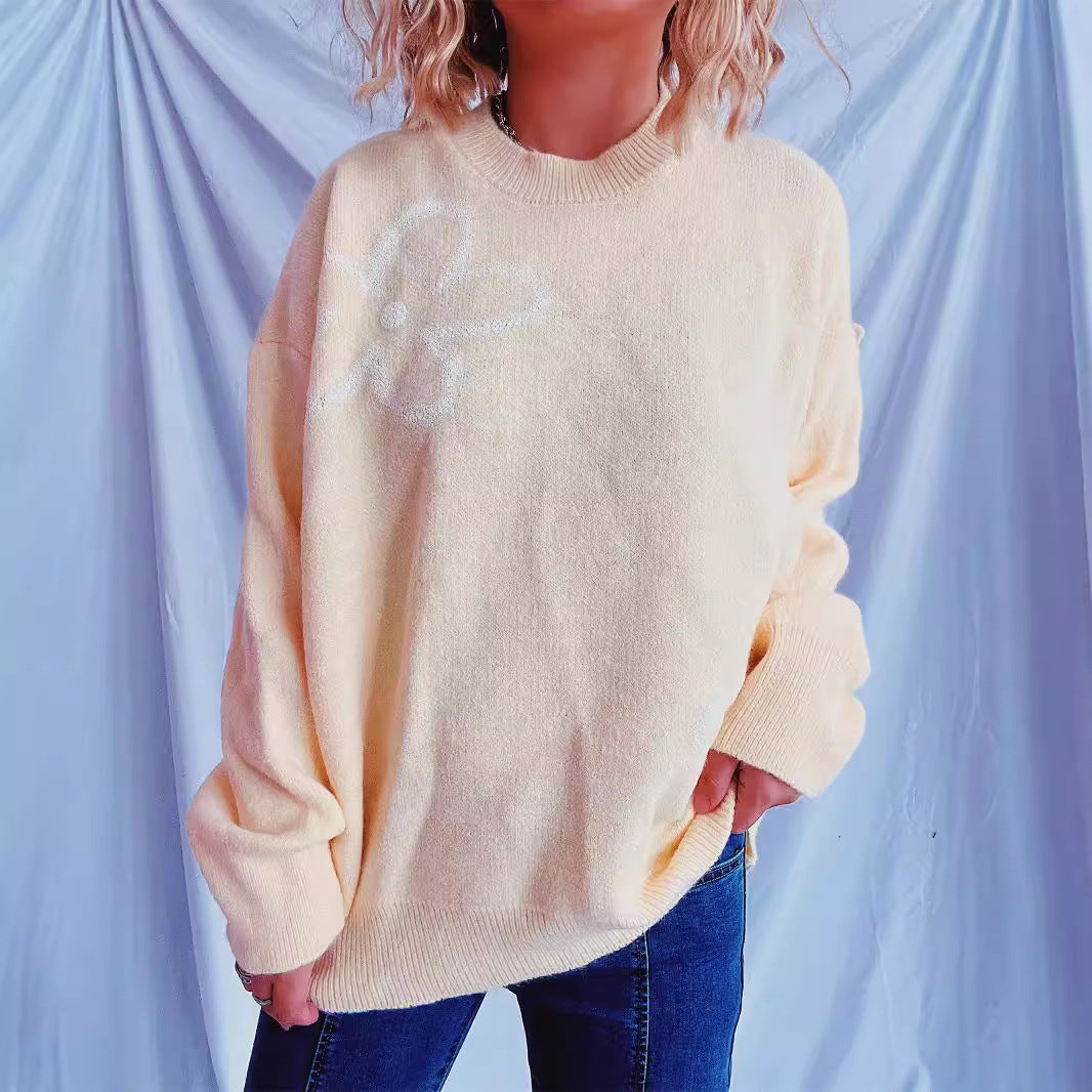 Damen Strickpullover mit floralen Akzenten und lässigem Schnitt EB