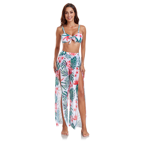 Damen Bikiniset mit floralem Design und schickem Überrock EB