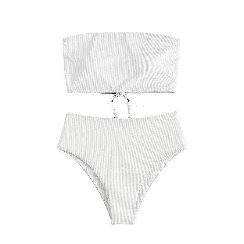 Damen Bandeau-Bikini mit hohem Bund und feinen Streifen EB