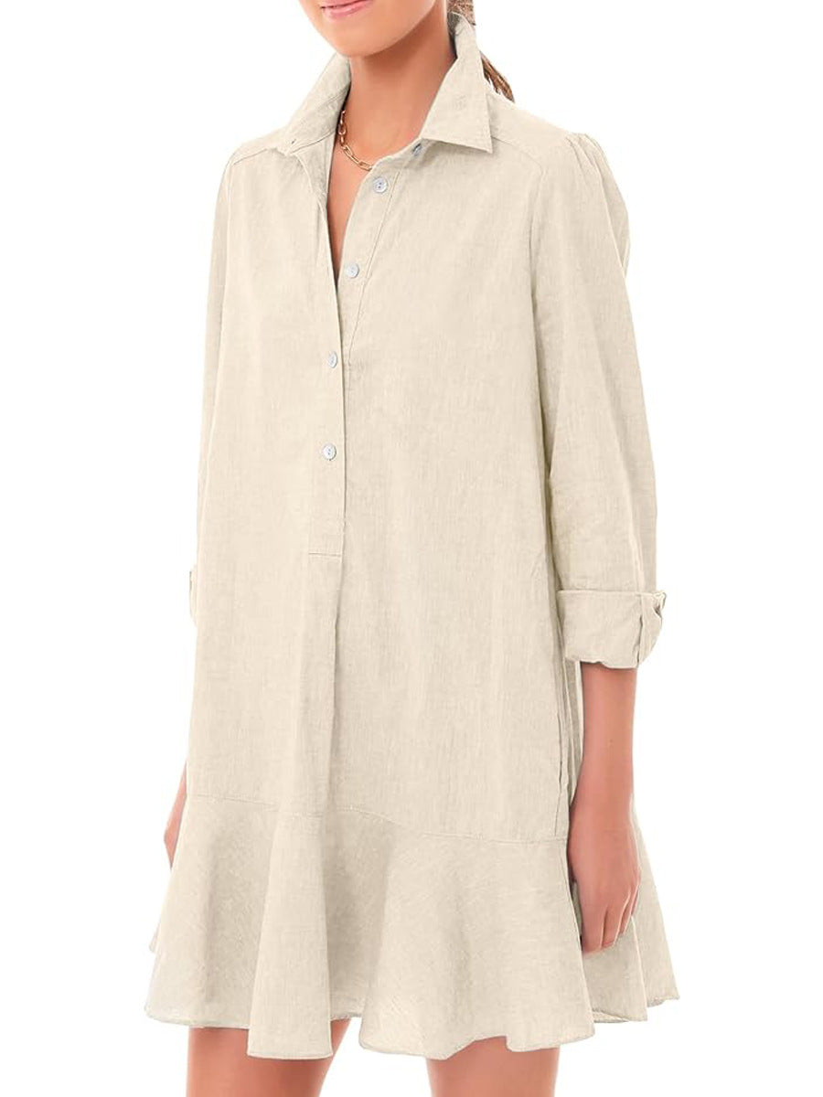 Damen Hemdkleid mit fließendem Saum und langen Ärmeln EB