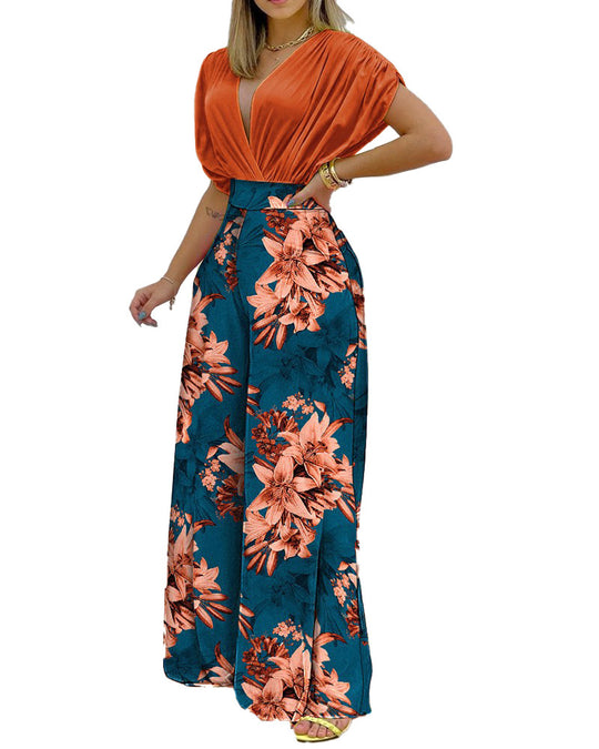 Damen Weit geschnittene Sommerhose mit floralem Design EB
