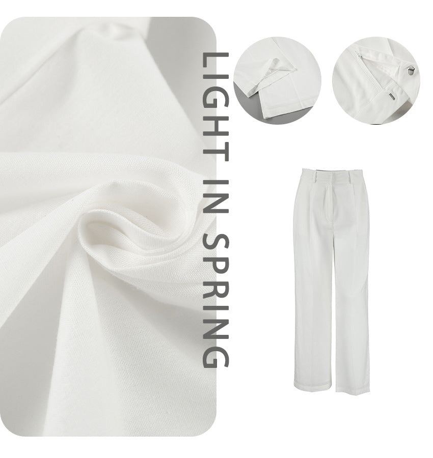 Damen Weit geschnittene Leinenhose mit elastischem Bund und hohem Taillenbund EB