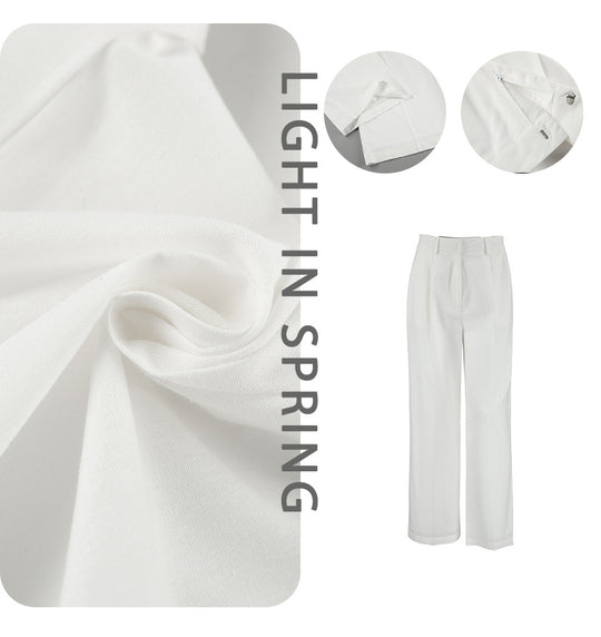 Damen Weit geschnittene Leinenhose mit elastischem Bund und hohem Taillenbund EB