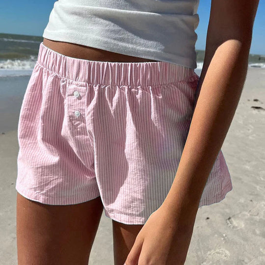Damen bequeme Baumwollshorts mit Knopfdetails EB