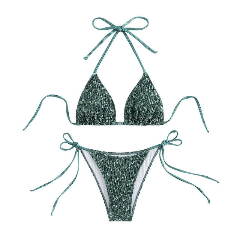 Damen Triangel-Bikini mit eleganten Bindebändern und rippierter Textur EB