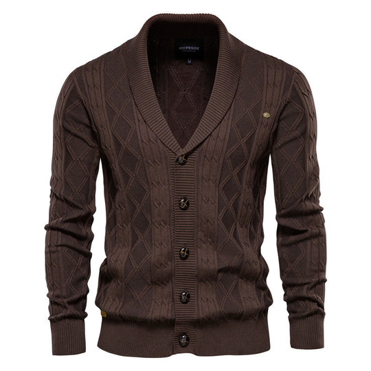 Herren Strickjacke mit stilvollem Überkragen und klassischem Muster EB