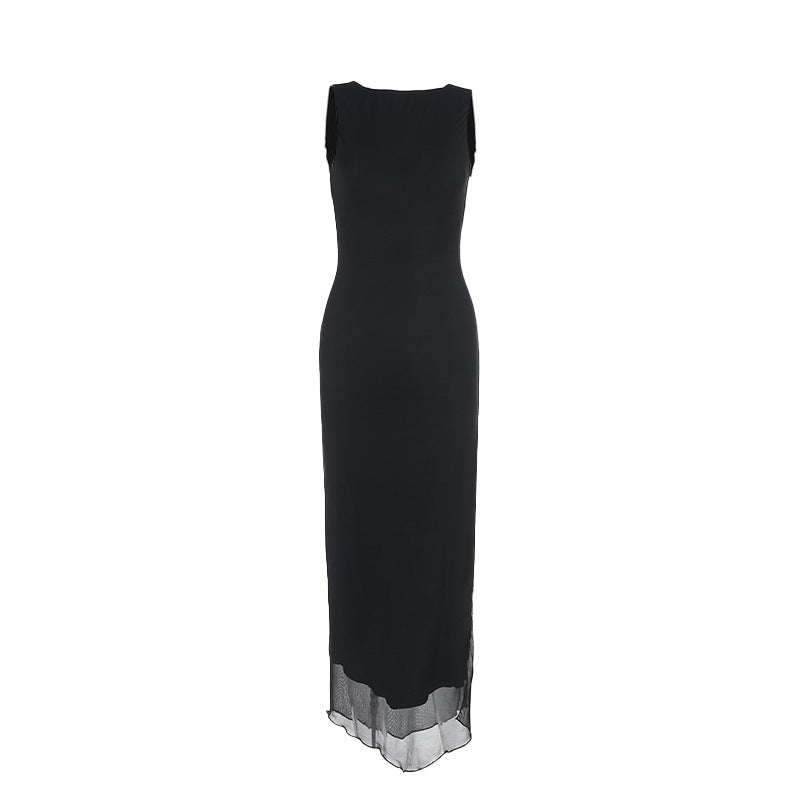Damen zeitloses Maxikleid mit transparentem Saum EB
