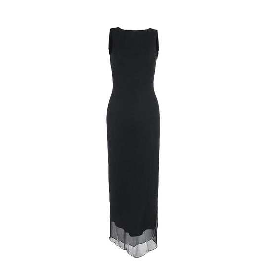 Damen zeitloses Maxikleid mit transparentem Saum EB