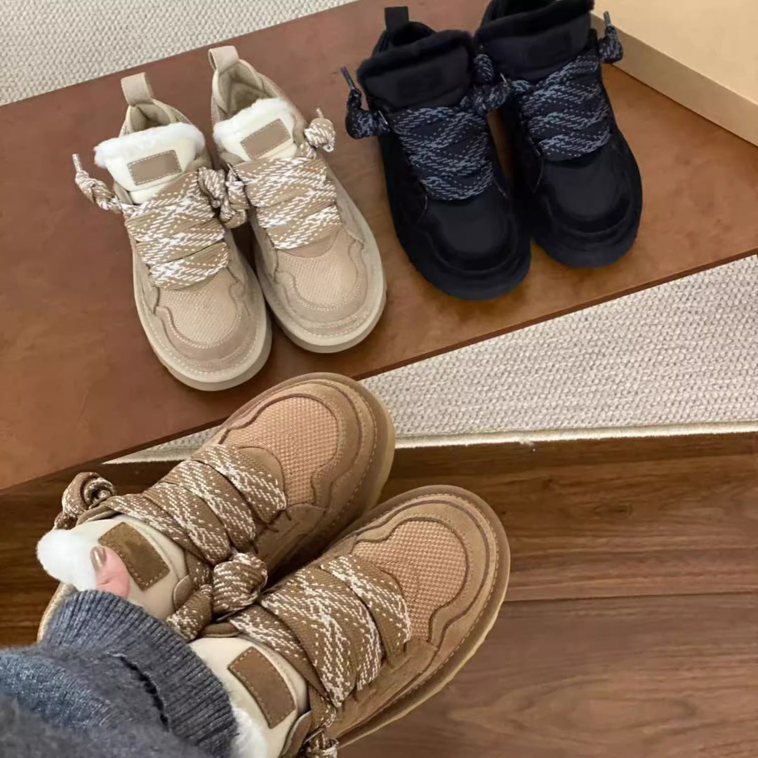 Damen Sportliche Sneaker mit warmem Futter und elastischen Schnürsenkeln EB