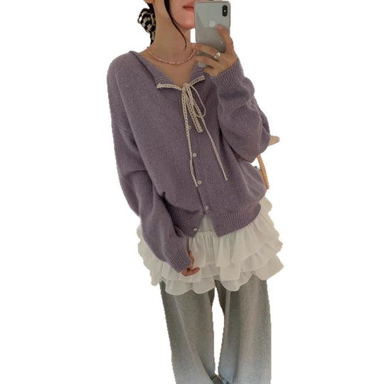 Damen Verspielte Strickjacke mit Schleifenverzierung EB