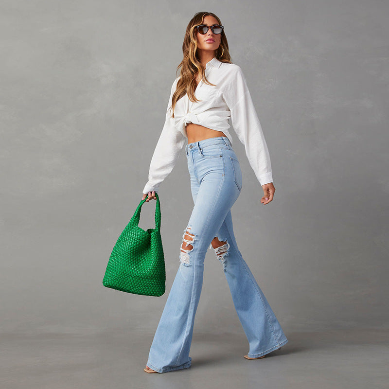 Damen Flared Jeans mit hohen Rissen und hohem Bund EB