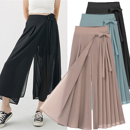Damen nan asymmetrischer Wickel-Midirock mit teilplissee und Bindeschleife EB