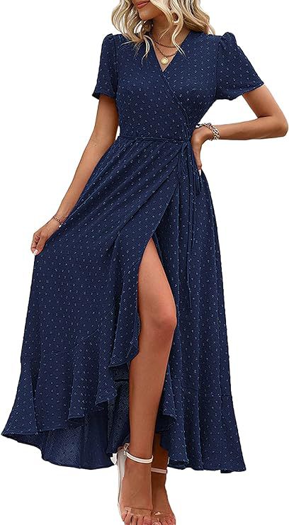 Damen Wickelmaxikleid mit eleganter Raffung und asymmetrischem Saum EB