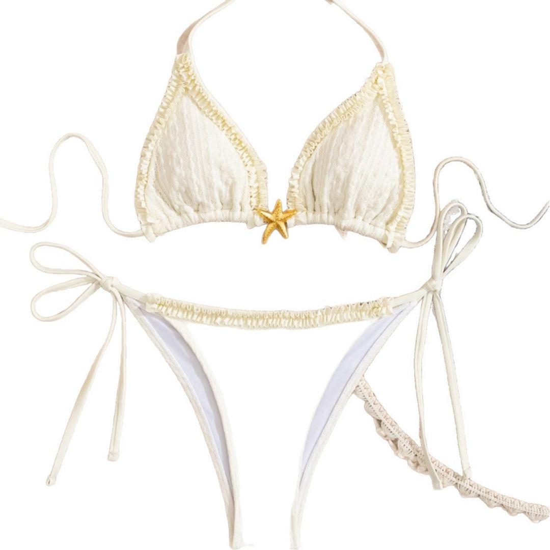 Damen Triangel-Bikini mit zarten Rüschendetails und eleganter Muschel-Applikation EB