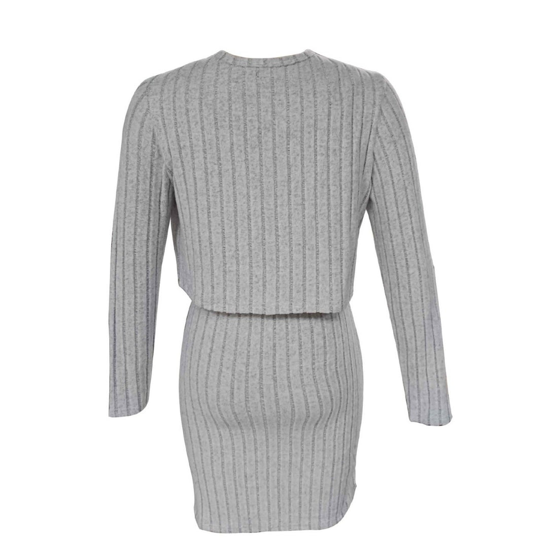 Damen figurbetontes Rippkleid mit kurzem Cardigan EB