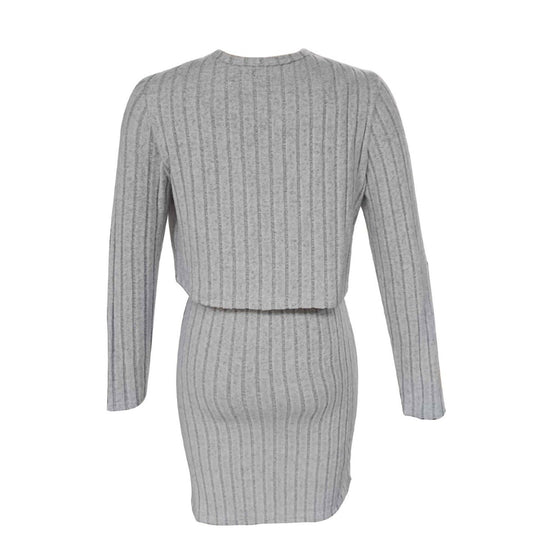Damen figurbetontes Rippkleid mit kurzem Cardigan EB