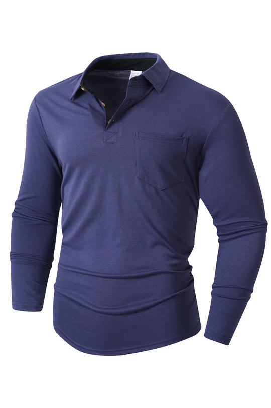 Herren elegantes Langarm Poloshirt mit modernem Kragen und leichtem Stretch EB