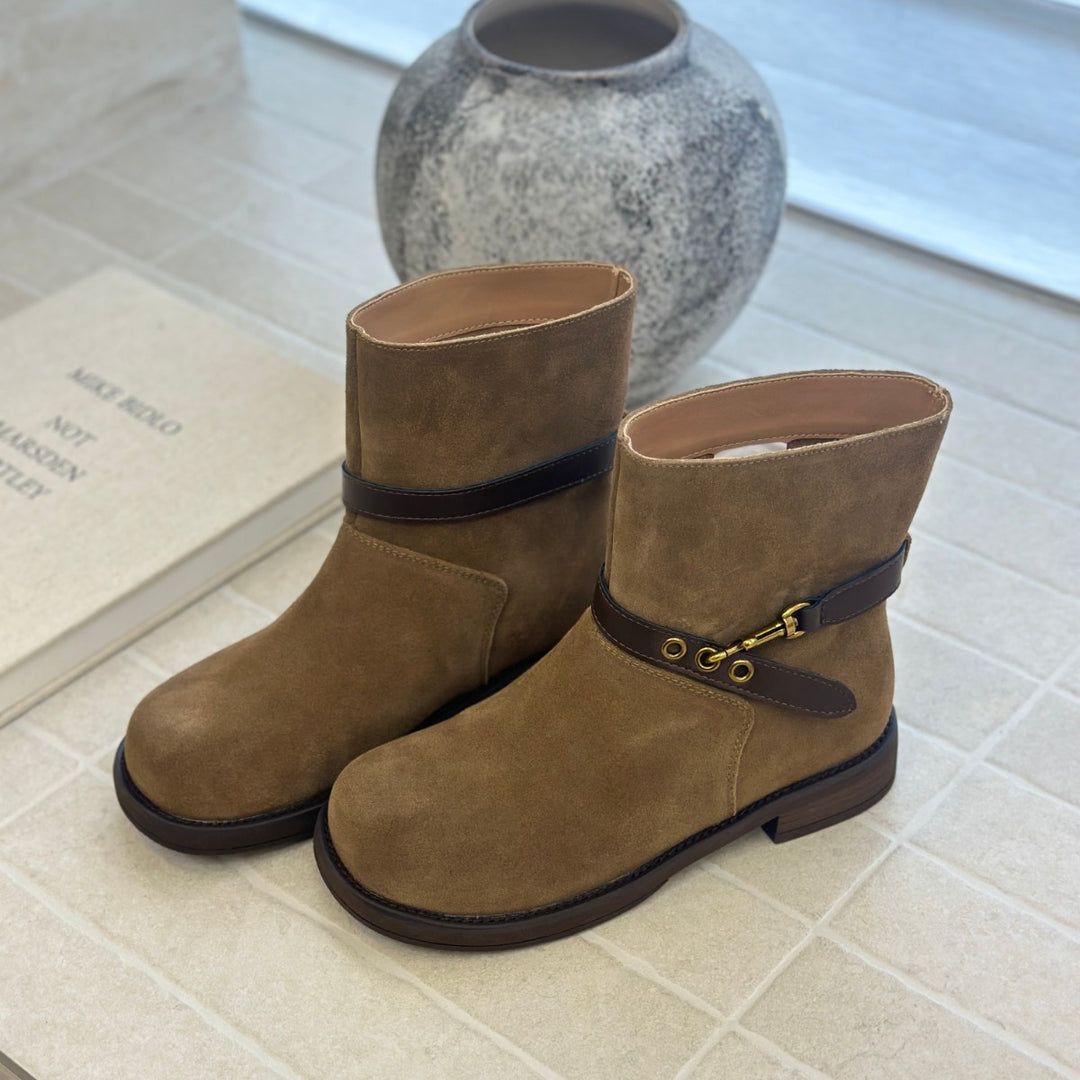 Damen elegante Chelsea Boots mit modischen Schnallen und hochwertiger Wildlederoberfläche EB