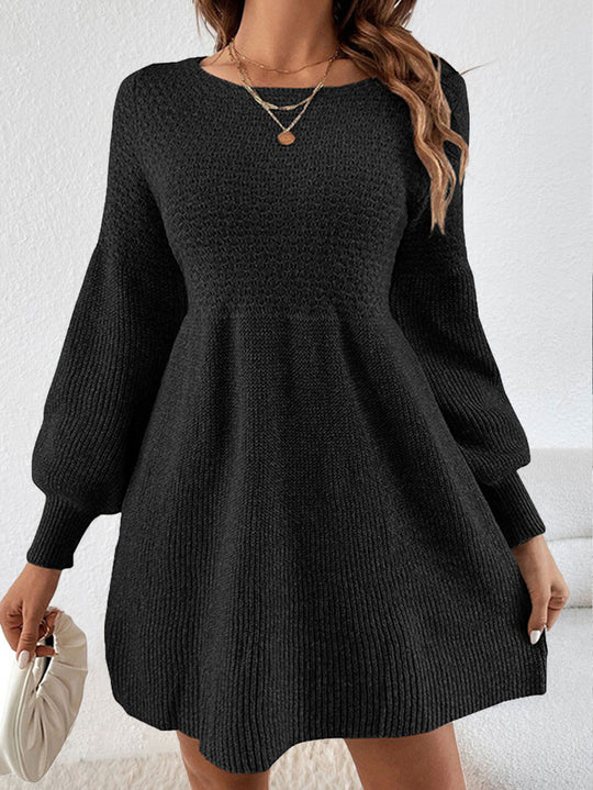 Damen gestricktes Minikleid mit Ballonärmeln EB