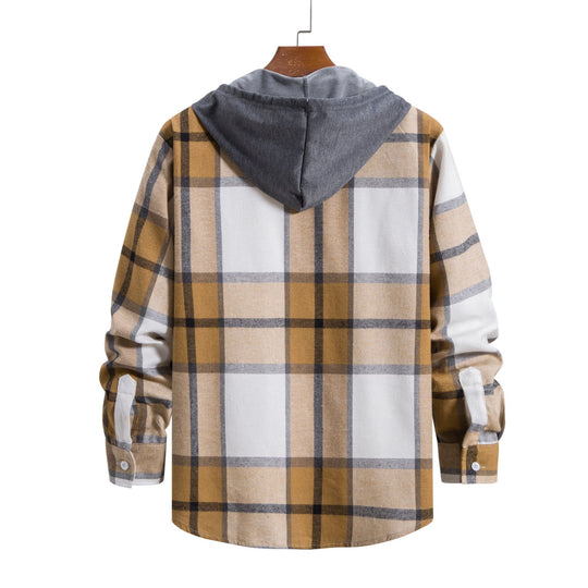 Herren Karohemdjacke mit integriertem Kapuzenpullover und bequemen Knopfdetails EB