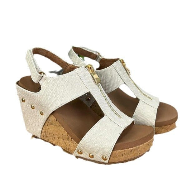 Damen Wedge-Sandalen mit praktischem Reißverschluss und hochwertigem Kork-Design EB