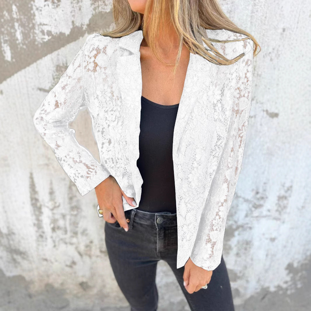 Damen Spitzenjacke mit lässigem Schnitt und eleganten Details R&B
