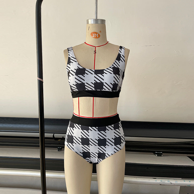 Damen Hochtailliertes Bikini-Set mit stylischem Grafikdesign EB
