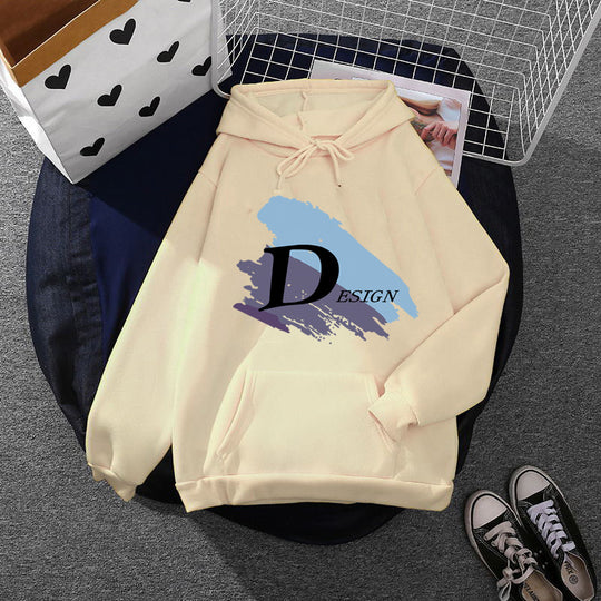 Unisex nan lässiger Kapuzenpullover mit großflächigem Pinsel-Logo, Kängurutasche und verstellbarer Kapuze EB