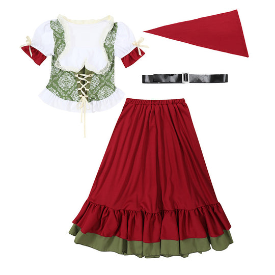Damen nan traditionelles Trachtenkostüm Dirndl-Set mit geschnürtem Mieder und vollem Stufenrock EB