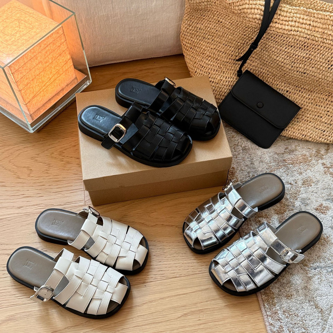 Damen modische Riemensandalen mit geflochtenem Design und verstellbarem Riemen EB