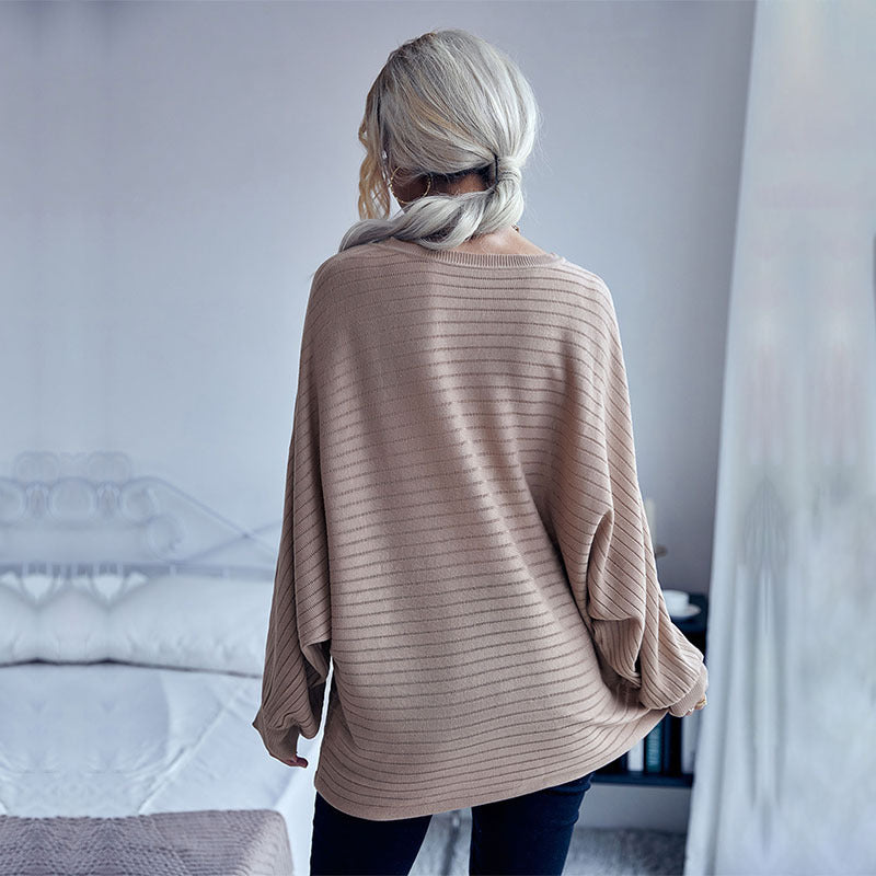 Damen Stilvoller Oversized-Pullover mit feiner Streifenstruktur EB